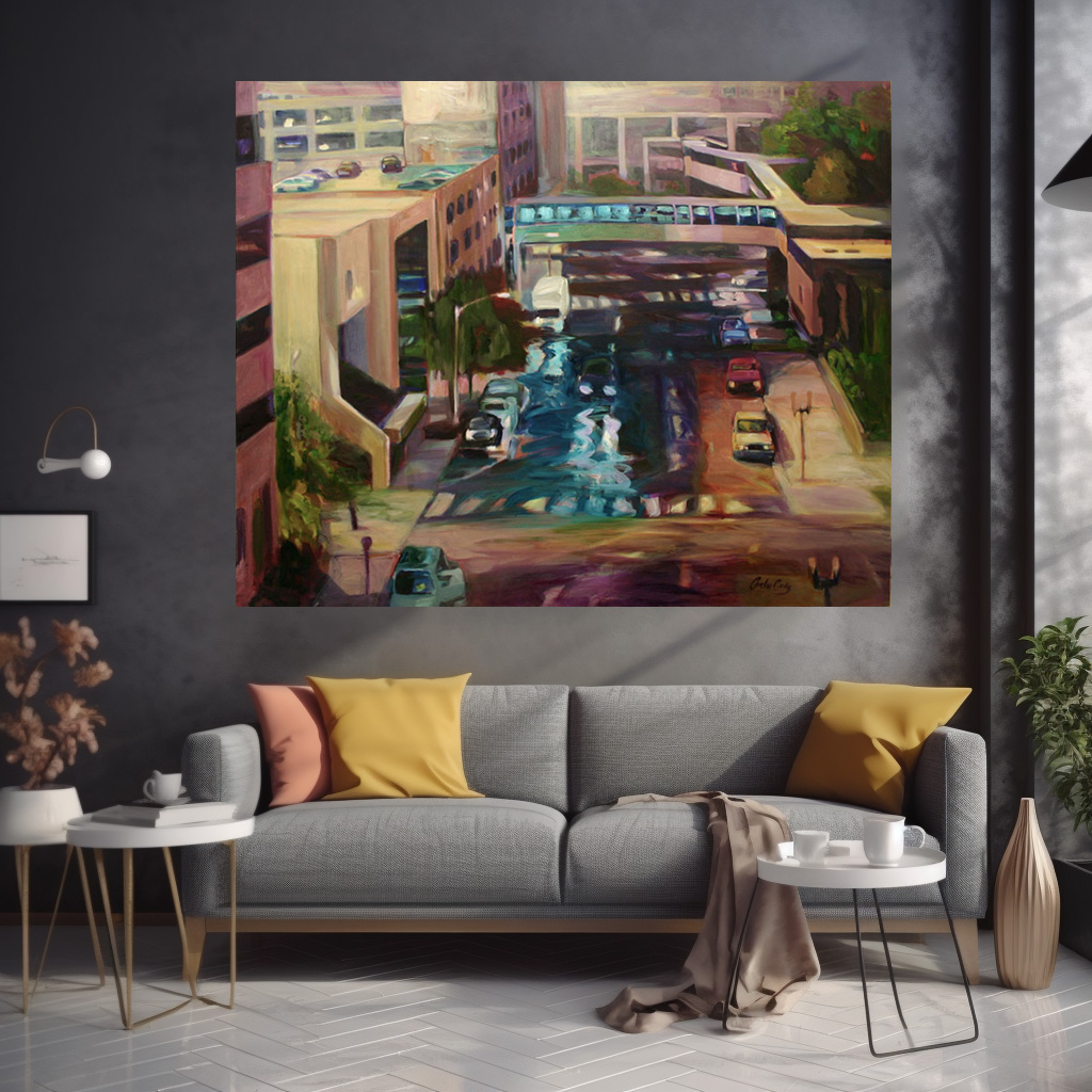 Sunset Serenade: Urban Symphony in One-Point Perspective